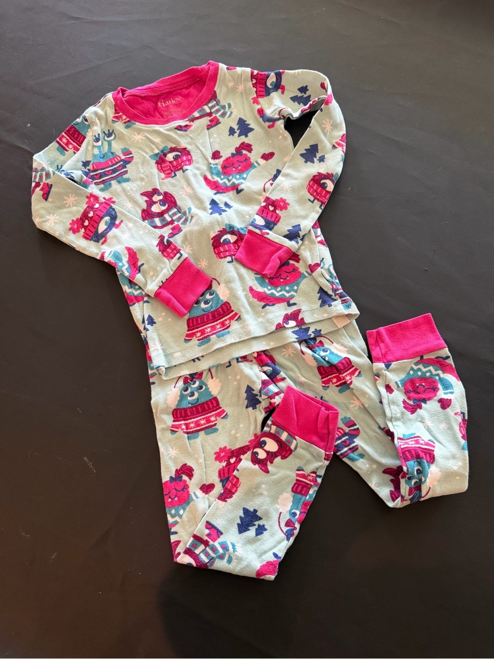 Hatley Light Blue and Bright Pink Monster Pajama Set